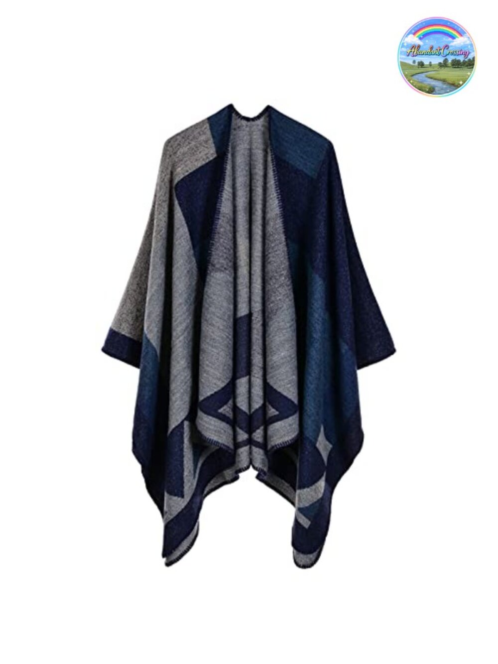 Women's Reversible Shawl Wrap Poncho Sweater Cape Plaid Loose Fit